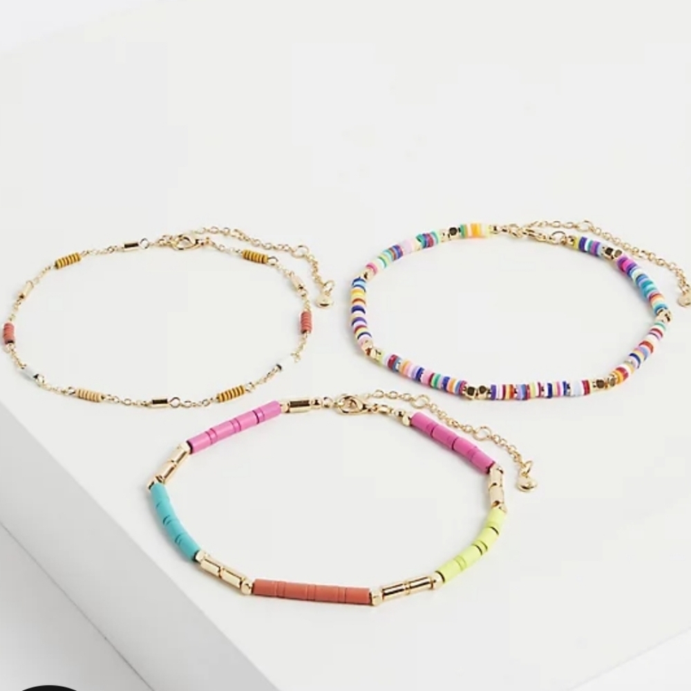 🆕️👣🌈 BEADED ANKLET SET OF 3 - GOLD TONE🌈👣